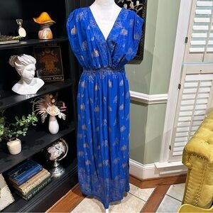 Lapogee Royal Blue Elephant Print Maxi Dress – Size XL (Made in India)